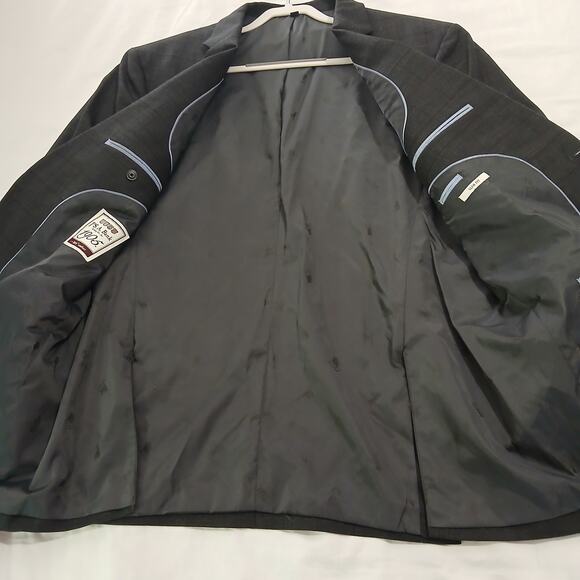 Jos.A.Bank Brrr Comfort Blazer 48L Slim-Fit Wool Charcoal Grey Window Pane Plaid - Picture 5 of 16